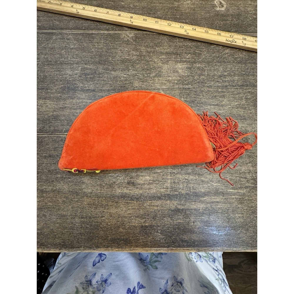 Anthropologie Monogram Crescent Pouch Orange with purple monogrammed A - Picture 3 of 10
